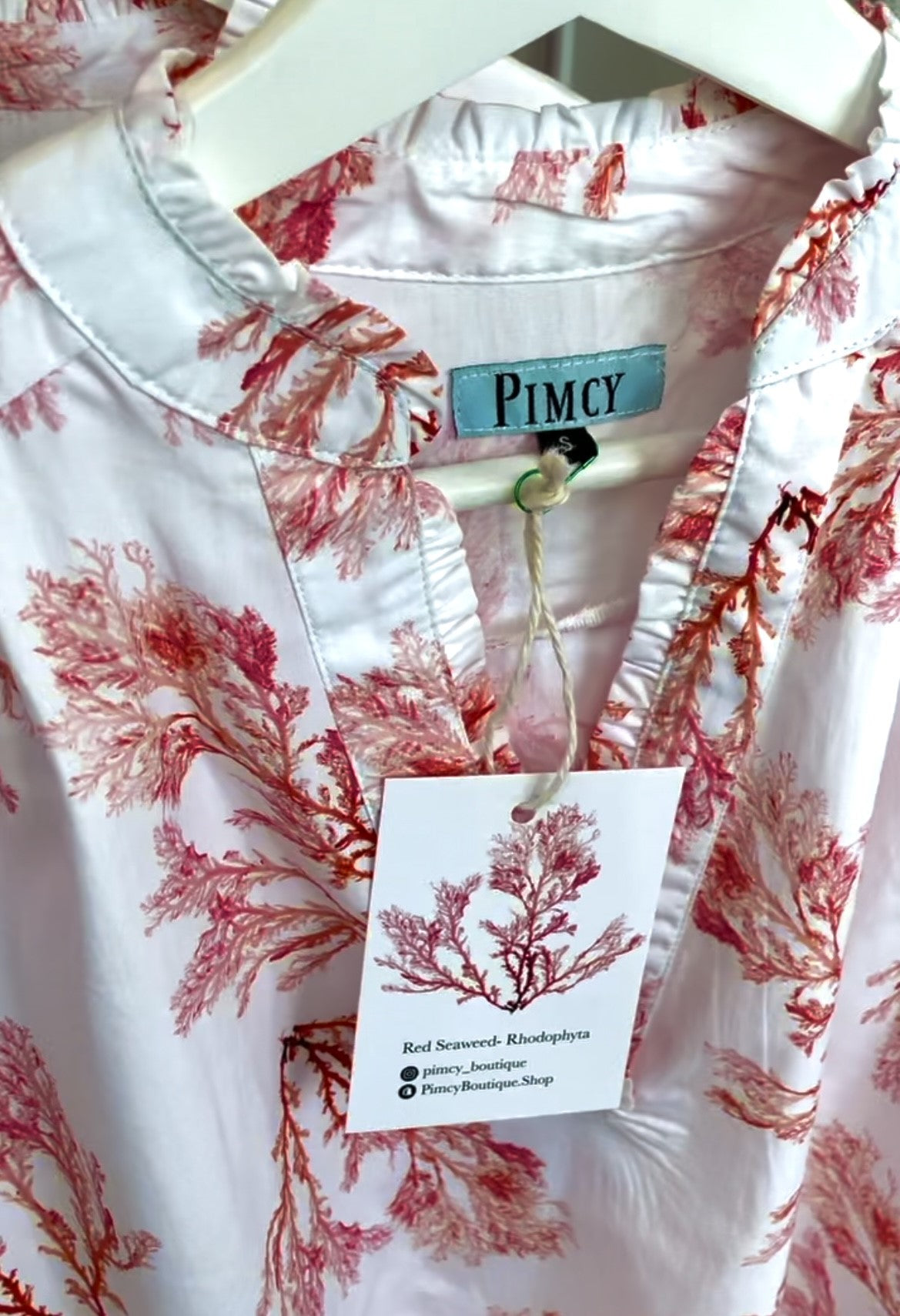Ladies Coral  Red  Seaweed  100% cotton shirt.