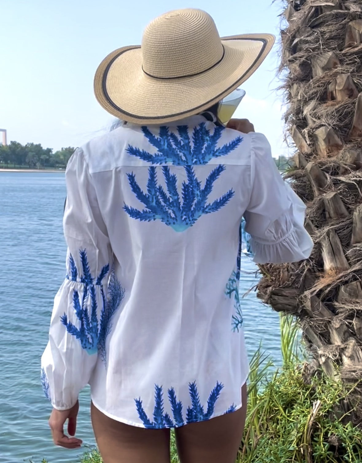 Ladies Blue Seaweed Organic Cotton Shirt.